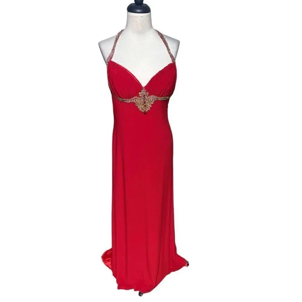 Alyce Designs Sexy Rhinestoned Long Formal Gown with Train Red Size 10